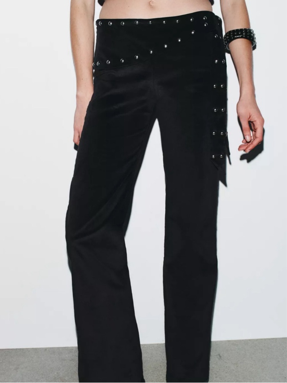 Zara Black Studded Flare Leg Pants